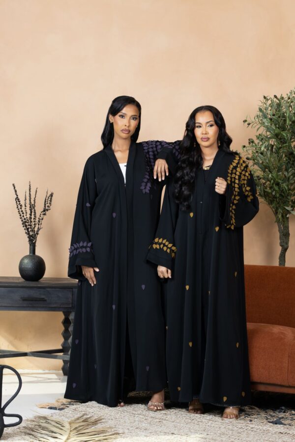 Purple or Golden Petals over Black Amlina Abaya